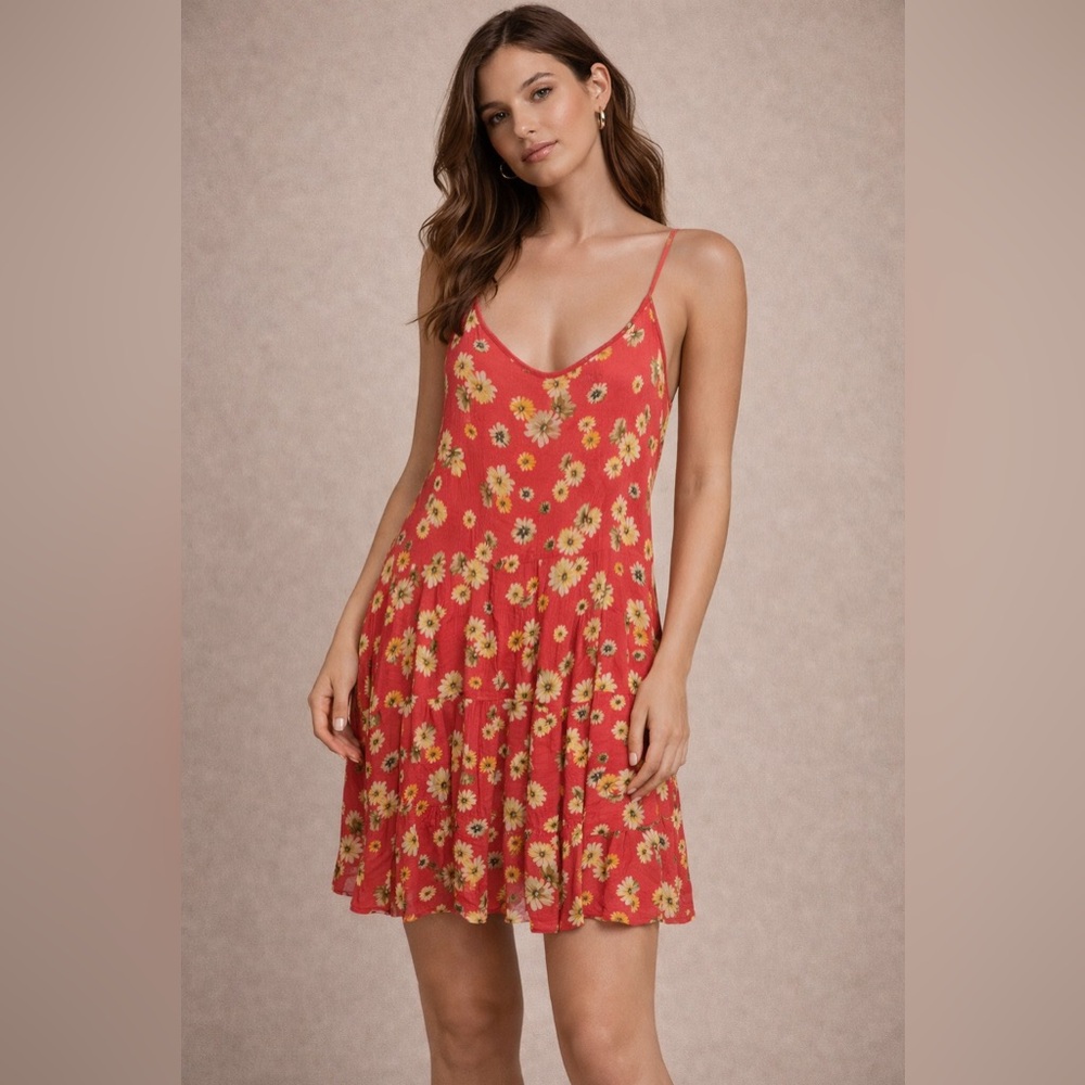 Altar’d State Orange Daisy Floral Mini Dress – Size Medium
